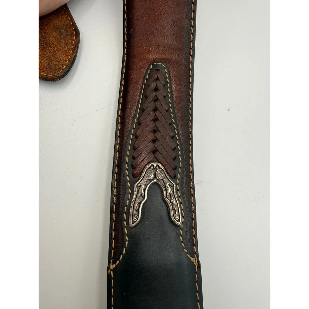 Justin Mens Leather Belt Beaded Western Style‎ Silver Buckle Black Yellow Red